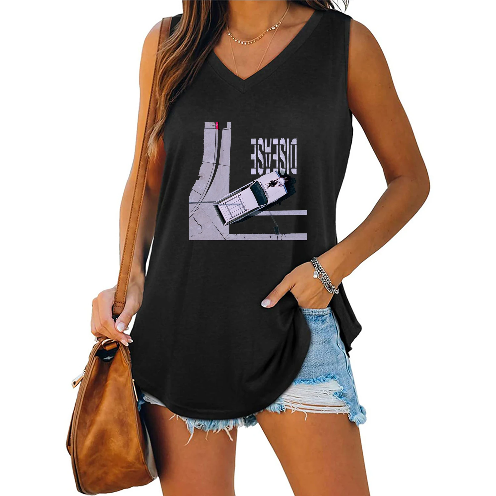 Lady GAGA Disease Tank V-neck Female Vest Loose Oversized Women No Sleeves Top