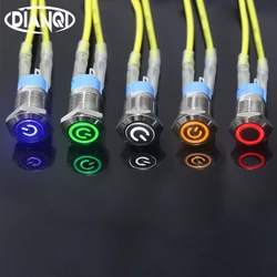 12mm Metal Push Button Switch for Car Horn Auto Switches Green Red Blue Ring Power LED Light 3V12V24V220V Waterproof Latching