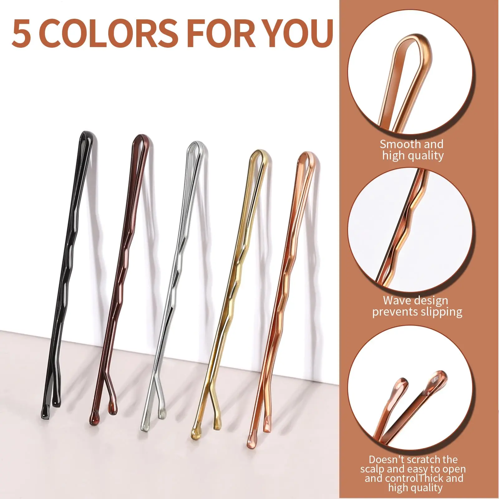 Bobby Pins for Women Girls, Hair Pins 2Inch Bobby Pins Hair Pins Brown Blonde Black Silver, Secure Hold Pin for All Hair Types