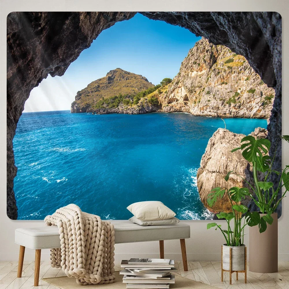 Seaside cave psychedelic scene home decor art tapestry hippie boho tarot pretty room wall decor wall hanging image 5