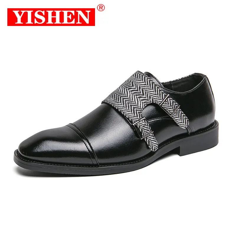 

YISHEN Genuine Leather Shoes Men Office Business Shoes Leather Original Footwear Male Premium Monk Strap Zapatos De Piel Hombre