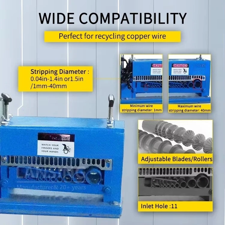Lansing M40-1 40mm Scrap Wire Stripping Machine Automatic 0.37KW/0.75KW Copper Cable Peeler for Household Use