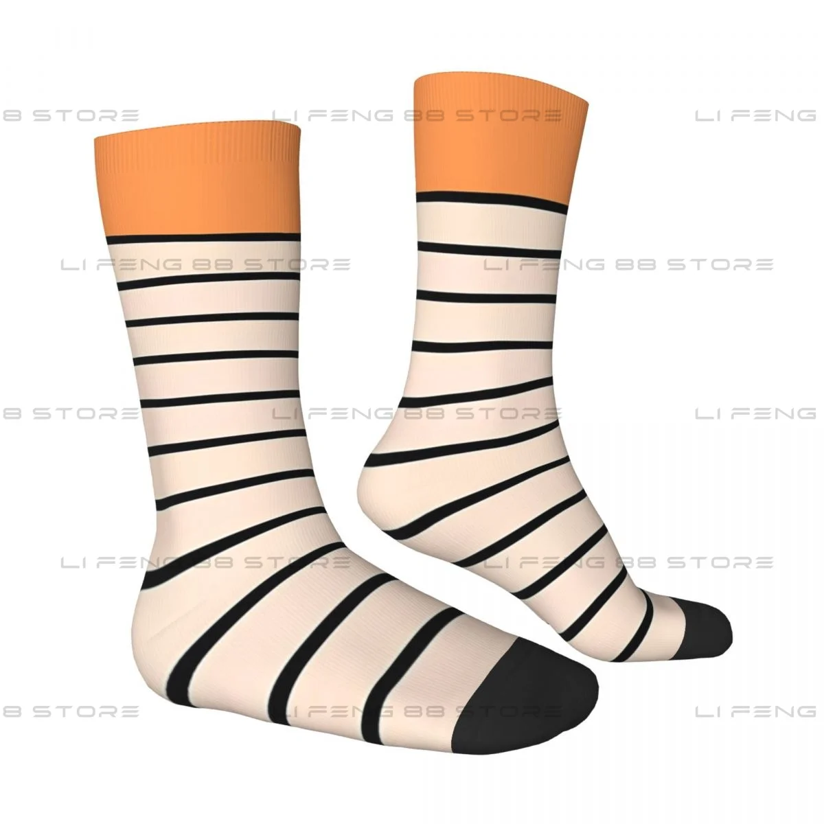 Orange Shades With Black Horizontal Stripes Abstract Art Unisex Winter Socks Windproof Happy Socks Street Style Crazy Sock