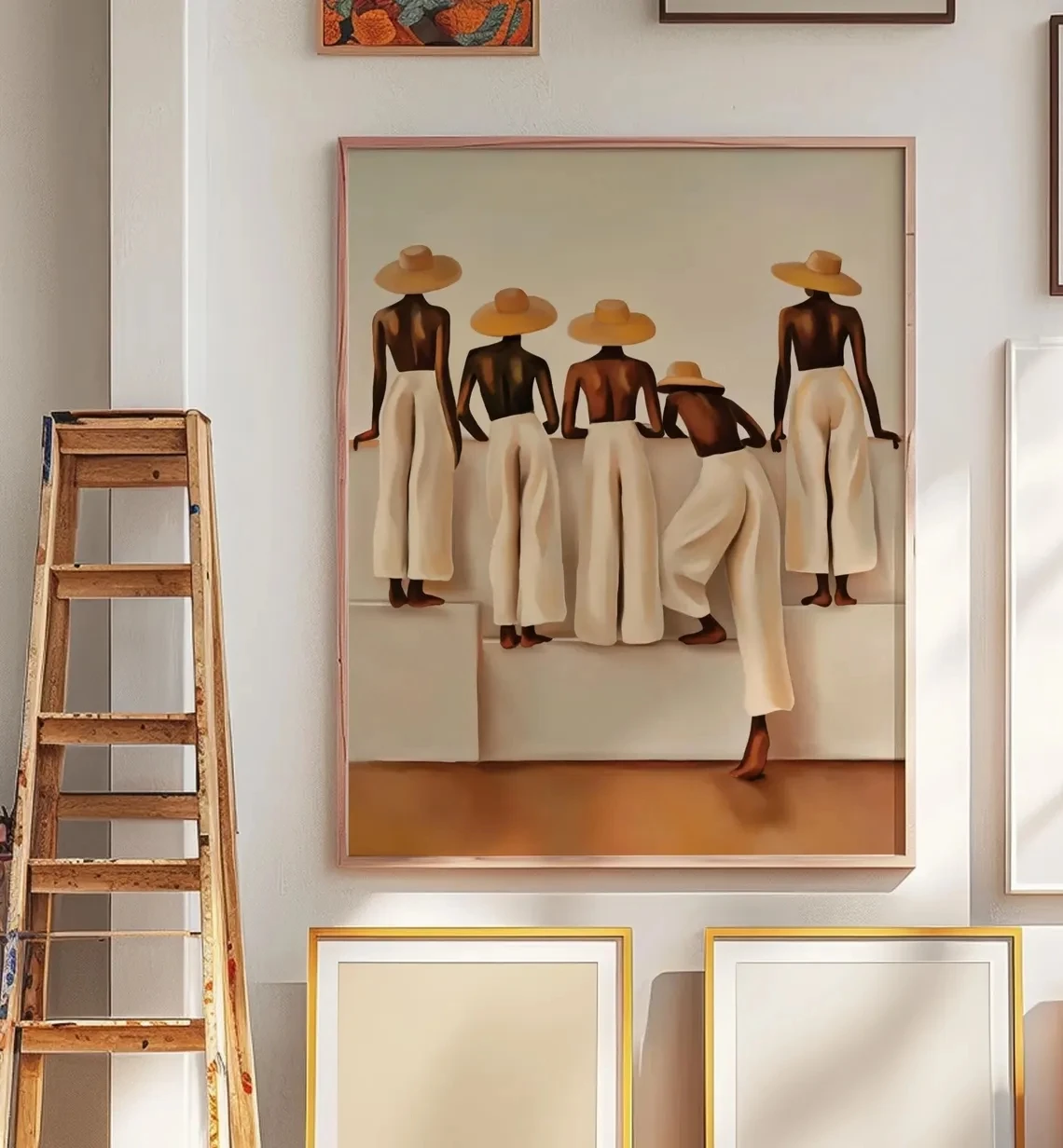 (No frame)Silueta femenina Beige, arte de pared bohemio, póster imprimible, decoración de pared, minimalista, Neutral, abstra