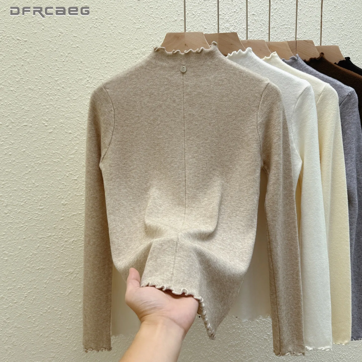 Autumn Winter Half-Neck High Elastic Soft Knit Top Clothing For Women Slim Long Sleeve Pullover Bottoming Sweater Woman