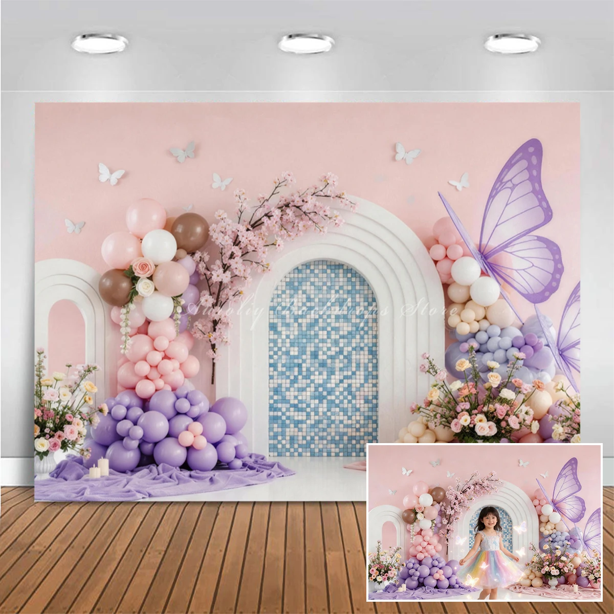 Dreamy Butterfly Garden Backdrops Cake Smash Child Baby Photo Props Adult Kids Balloon Decors Photography Studio Backgrounds