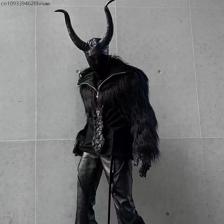 الخريف الشتاء سميكة الدافئة شعر أشعث اقتصاص فو الفراء معطف الرجال الفاخرة مصمم الملابس السوداء رقيق سترة 2025