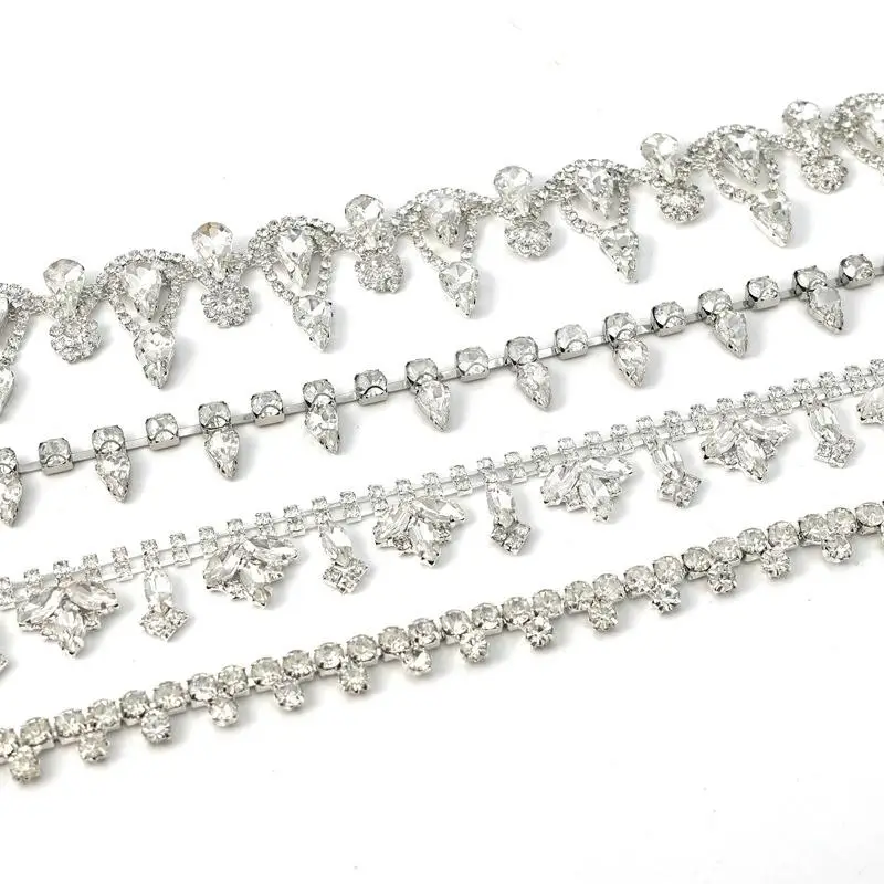 10 Meter Strass-Kettenborte Fransen Kristall-Diamant-Accessoires DIY-Bastelbedarf Hochzeitsdekoration Geschenk Unregelmäßiges Strassband – Detail 5