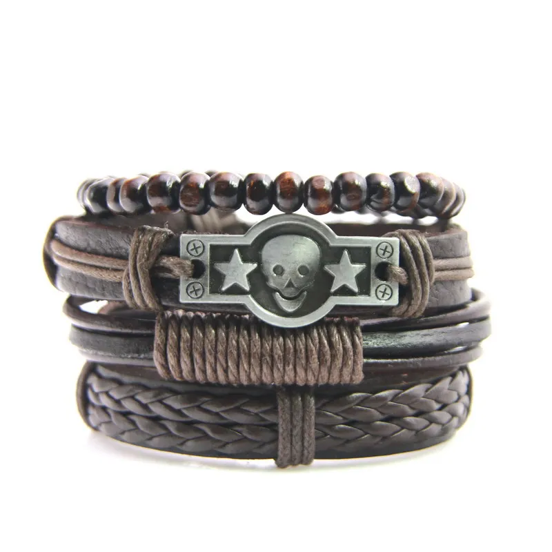 Vintage Leather Bracelet For Men Woven Set Ornament Bracelet Punk Style Men's Combo DIY Multi-layer Charm Bracelet Jewelry