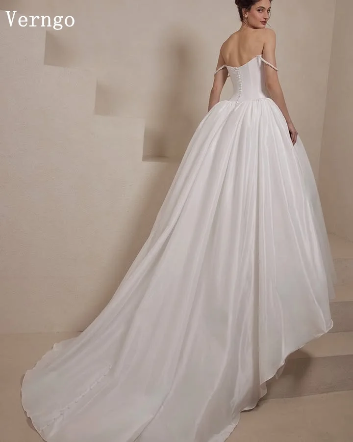 فستان زفاف Verngo lvory من الساتان بدون حمالات على شكل حرف A فساتين زفاف أنيقة وحديثة سويب تراين فساتين العروس حسب الطلب