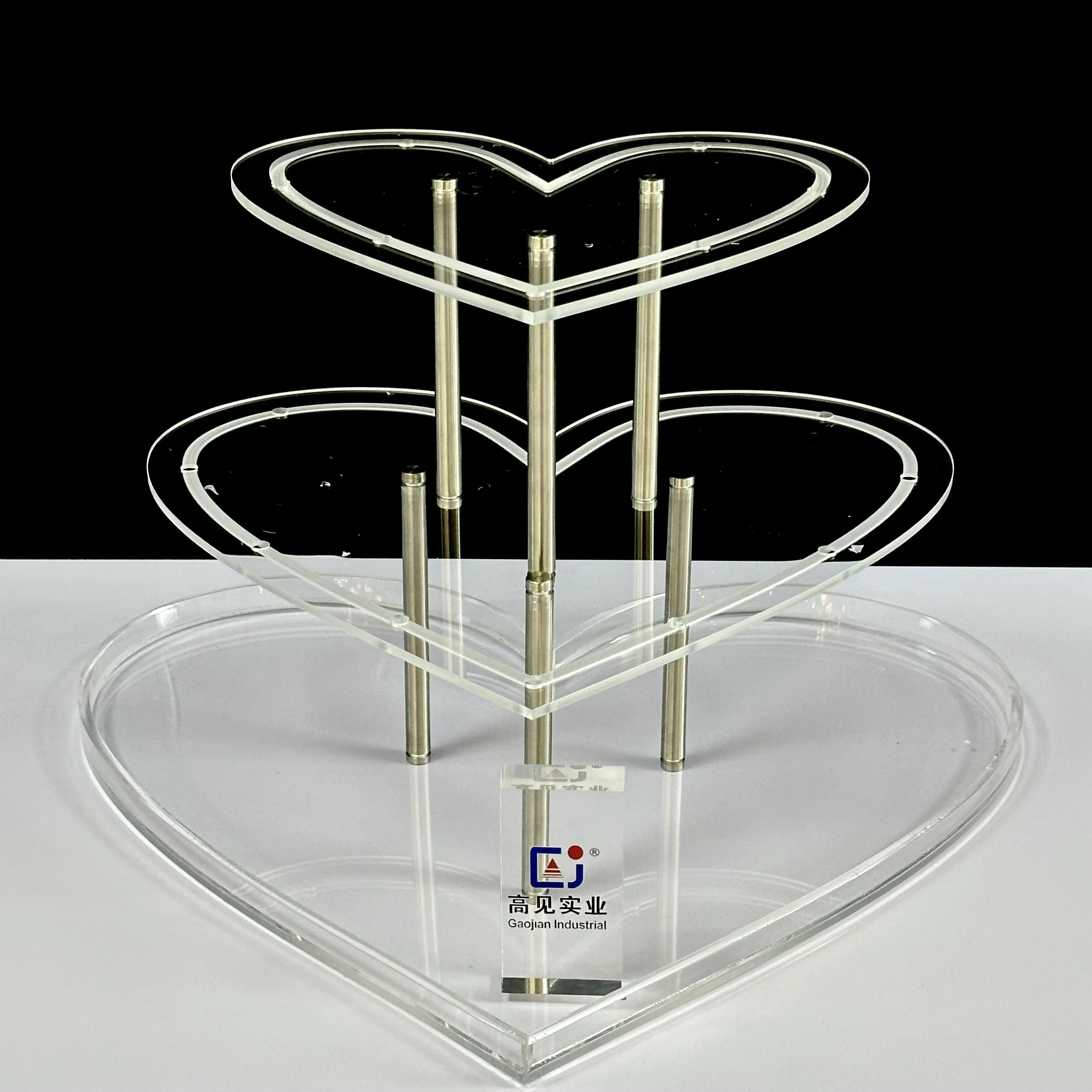 High-End Bespoke LED Bottle Display RackGaojian Modern Acrylic 3-Layer Heart-Shaped For Champagne Tower Wine Glass Cup Stand For