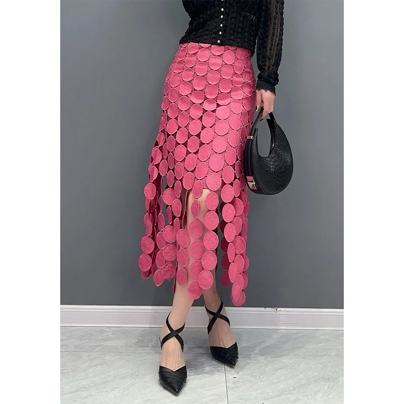 

SuperAen 2024 Spring/Summer New Long Skirt Dot Hollow A-line Long Skirt Fashion Elegant Ladies Skirt