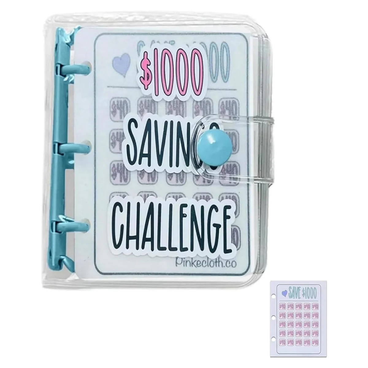 1000 Savings Challenge Binder, Monthly Money Savings Challenges Book with Envelopes, Mini Budget Binder (Blue)