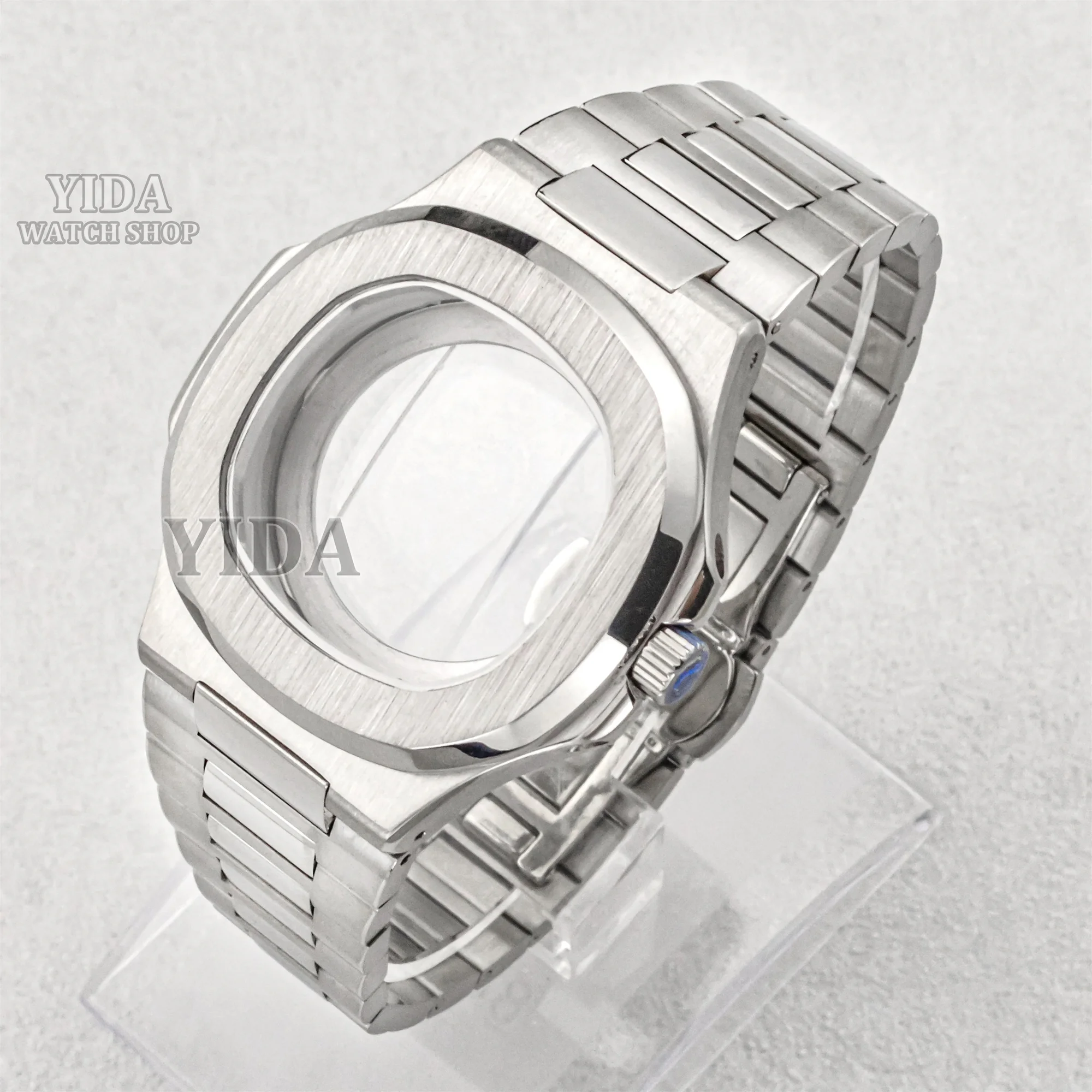 Nautilus caixa de relógio pulseira 316l caixa de aço inoxidável vidro safira 100m à prova dwaterproof água ajuste nh35 nh36 nh38 movimento acessórios relógio