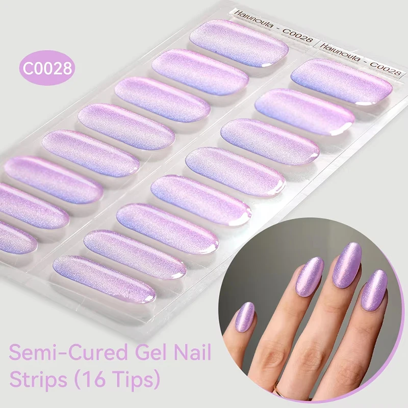 Gradient Auroras Semi Cured Gel Nail Strips Sparkly Shinning DIY Gel Polish Stickers for Nails Works with UV/LED Nail Lamps