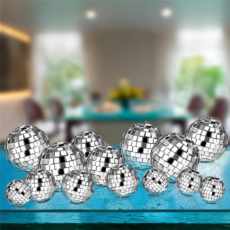 54 Pcs Disco Ball, Hanging Disco Ball Decor Mini Silver Disco Ball Cake Topper Mirror Ball Decorations Wedding Christmas