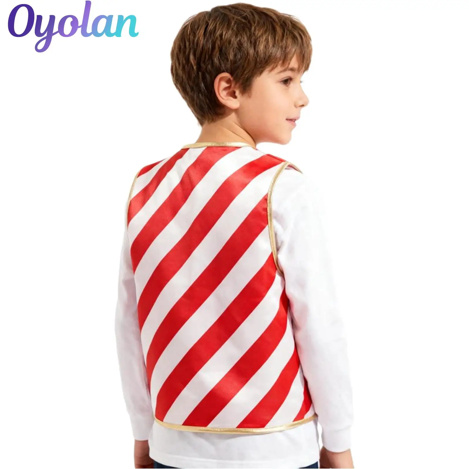 

Boys Girls Christmas Vest Waistcoat Top Candy Cane Carnival Cosplay Party Performance Costume Xmas Santa Claus Striped Vest