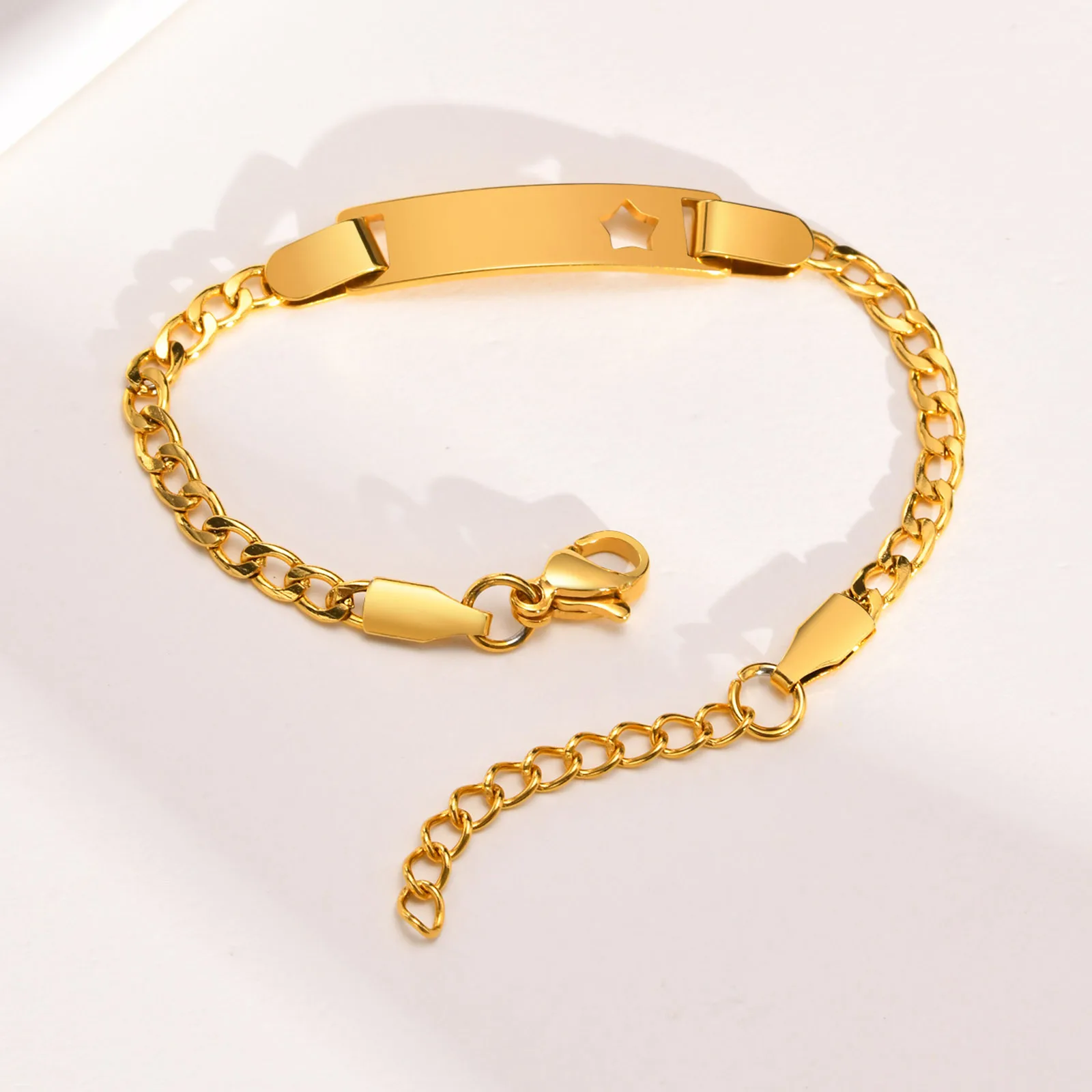 Free Engraving Custom Name ID Bracelet, Stainless Steel Charm Cuban Link Chain Bracelet For Gilrs Boys