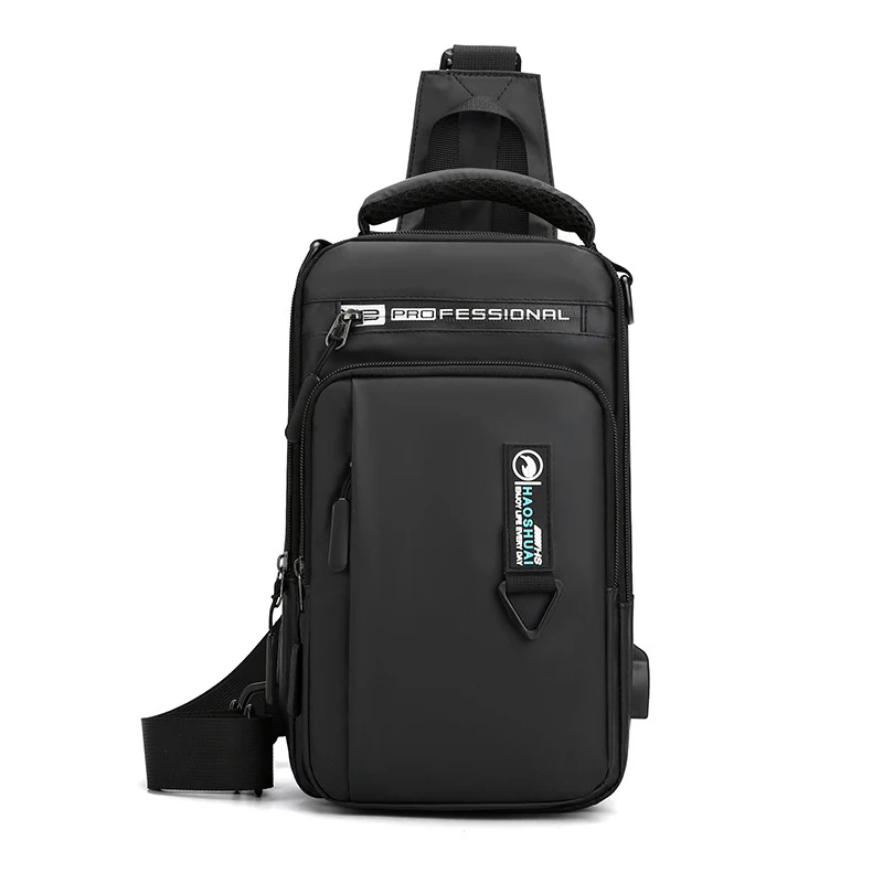 Men Cross Body Shouler Chest Sling Bag Small Backpack with USB Charging Port Travel Waterproof Nylon Male Rucksack Messenger Bag