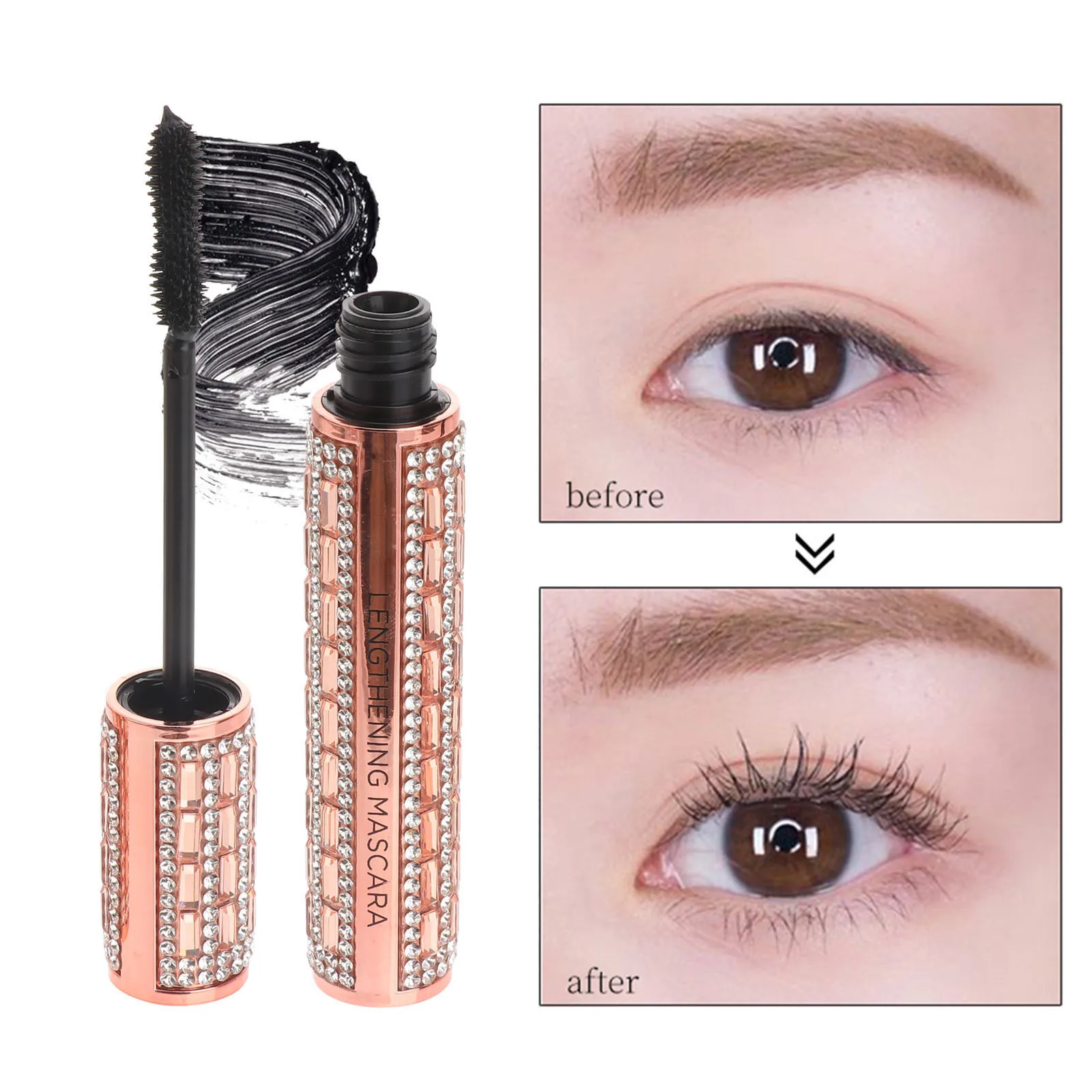 1 قطعة الماس ماسكارا لامعة مقاوم للماء رمش معطف للنساء سهلة إزالة التصميم لاش أداة كثيفة فائقة ماكياج المنتج