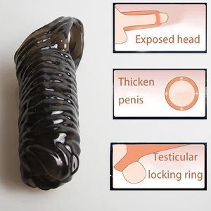 Open Penis Sleeve Sheath For Men Enlargement Exposed Head Cock Cap Ring Ejaculation Delay Sex Toys 6 Main Sales Penis Ejaculation Cover - №3