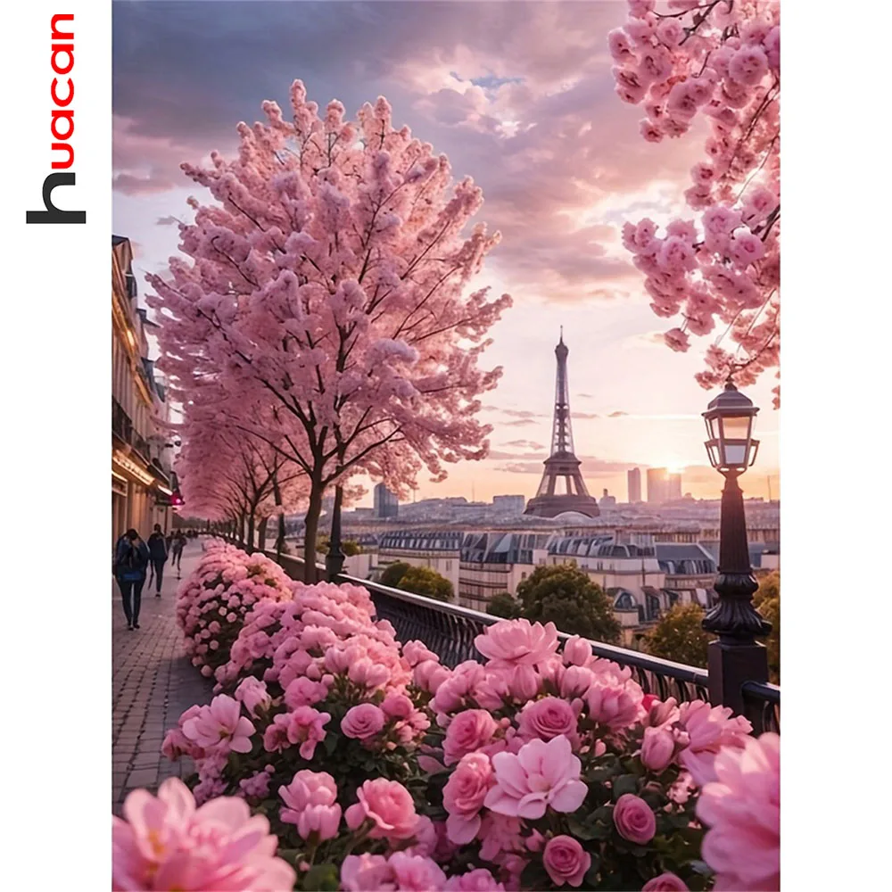 Huacan DIY Diamantmalerei Eiffelturm Rose Diamant-Mosaik Landschaft Blumen Neu 2026 Handgemachtes Geschenk