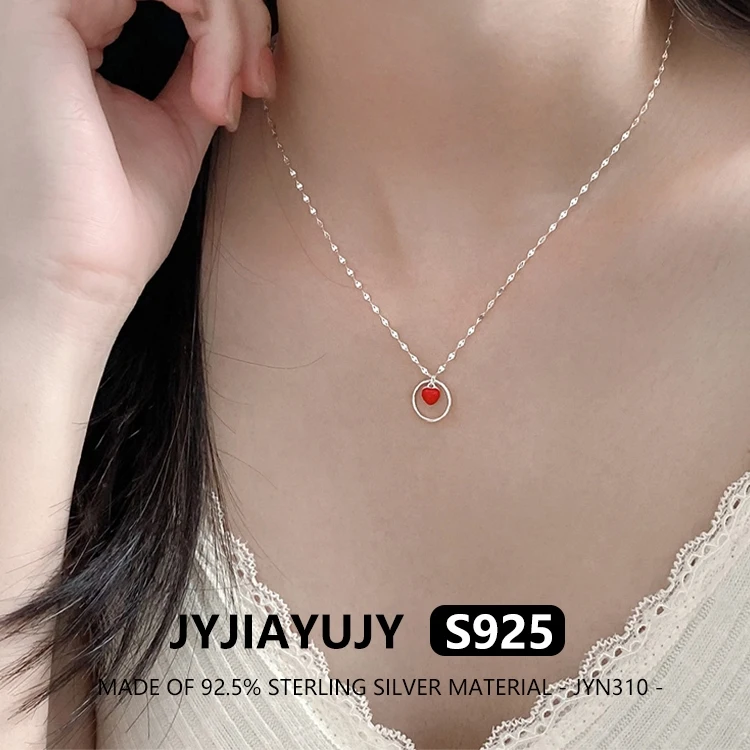 

JYJIAYUJY 100% Whole Original Sterling Silver S925 Pendant Necklace In Stock 12MM Red Love Circle Fashion Daily Wear JYN310