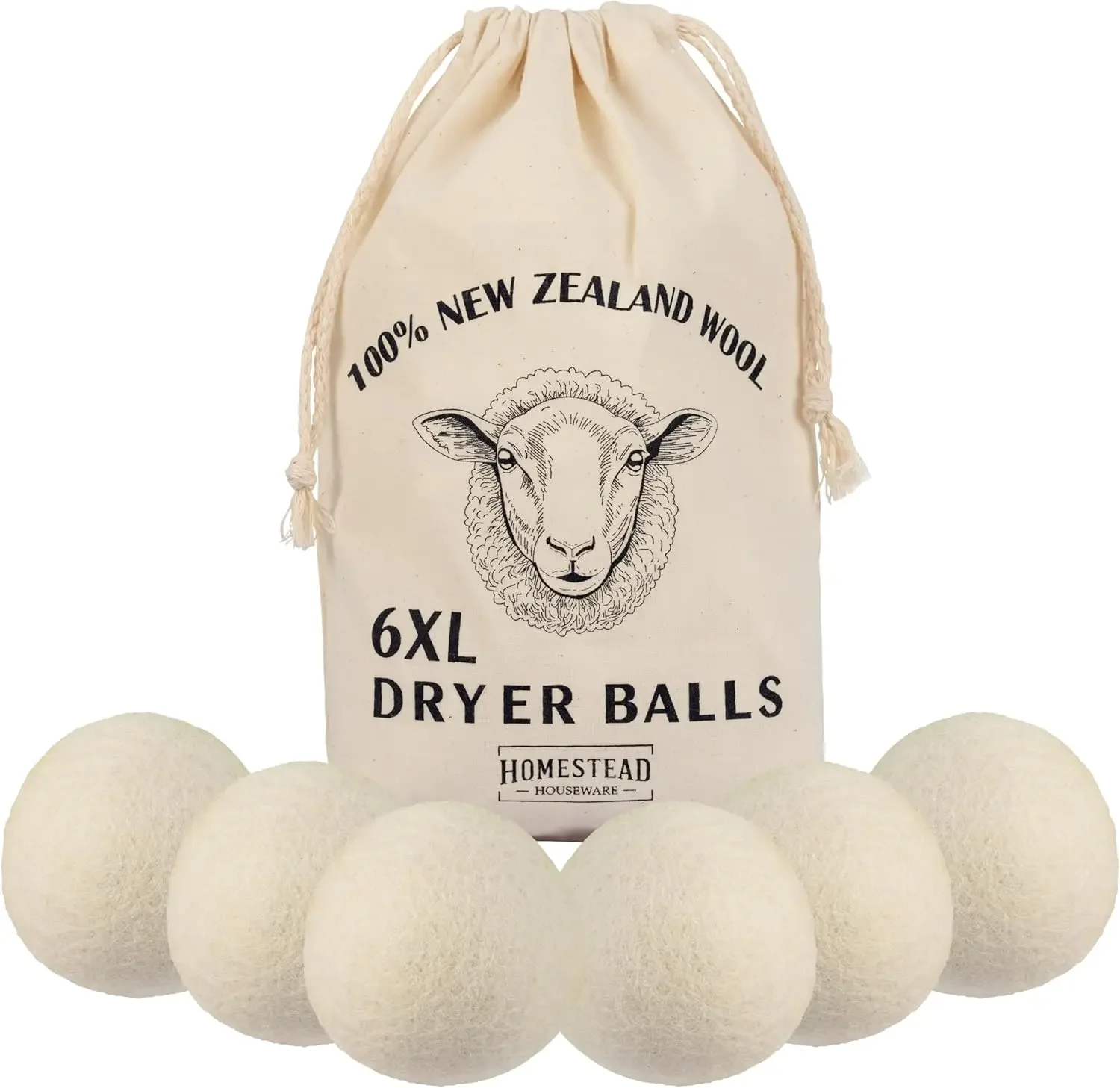 

XL Wool Dryer Balls 6-Pack: Natural Fabric Softener, Reduces Static & Drying Time, Eco-Friendly Reusable