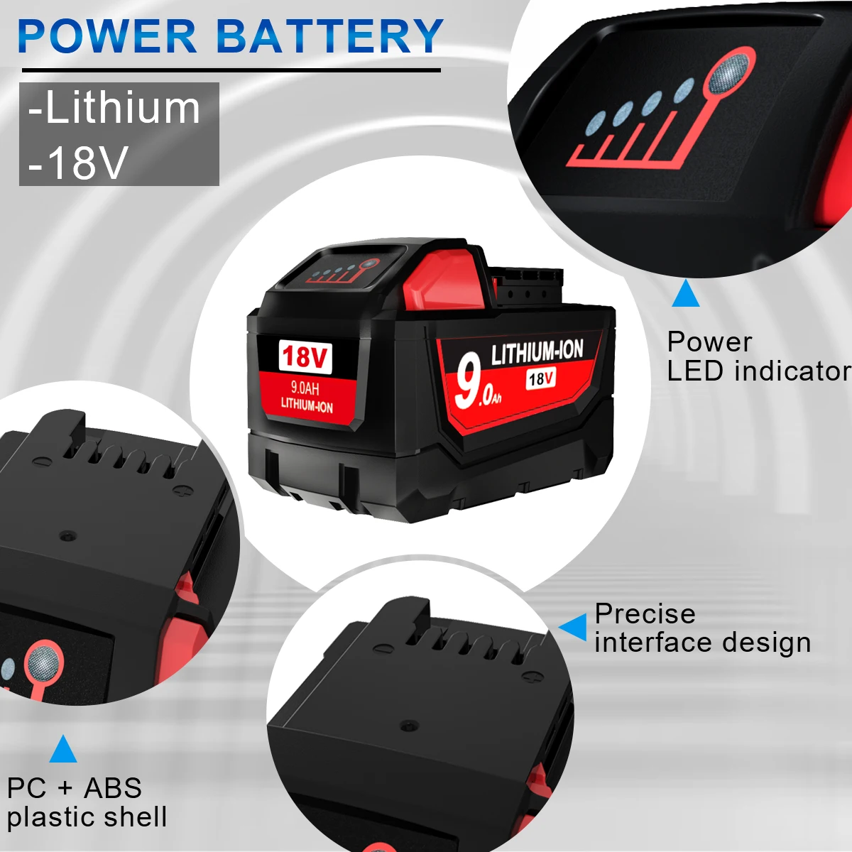 18V 9.0Ah For Milwaukee M18 Battery 9000mAh 15-Cells Li-ion Rechargeable Battery 48-11-1815 48-11-1850 Replacement Barrtey