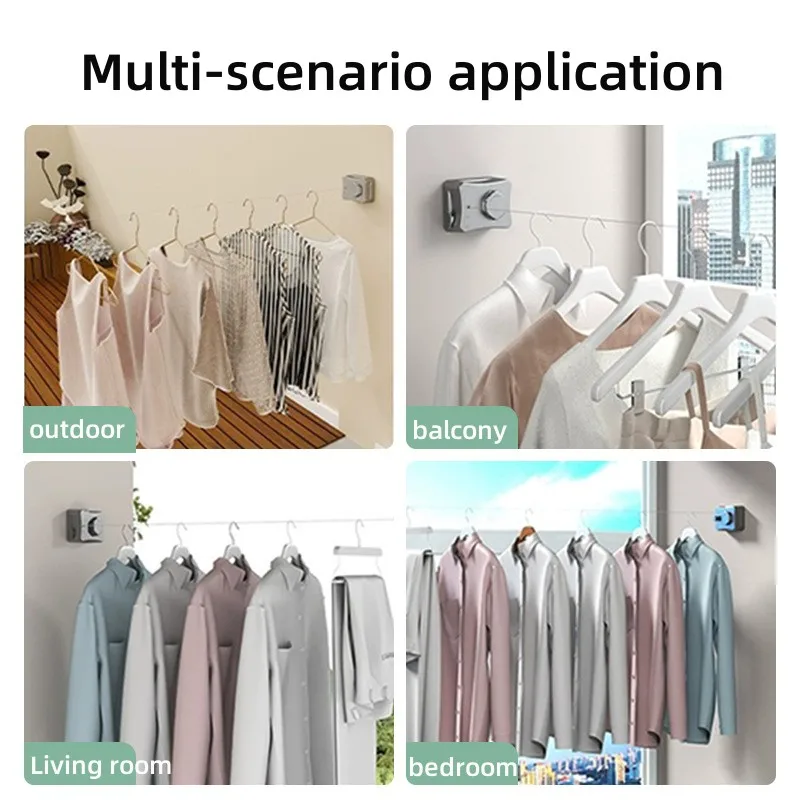 Retractable Clothesline 5M Anti-Sag Clothes Drying Laundry Line Indoor Space Saving Wall-mounted Invisible Clothesline For Home