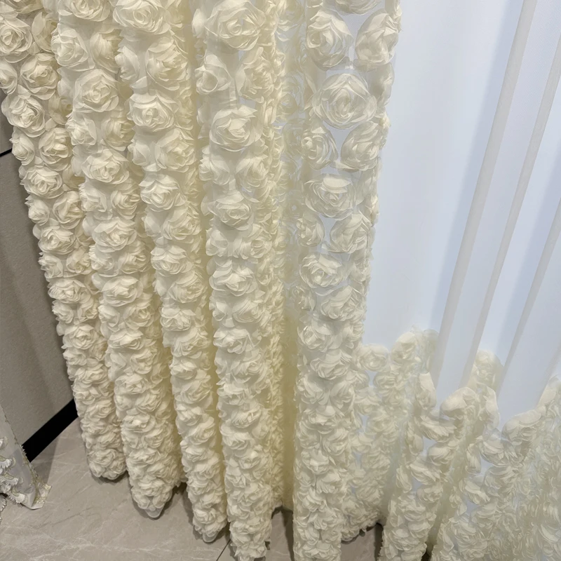 

Высококачественный современный роскошный северобежевый модный кружевной тюль с цветочным окном для спальни M1607