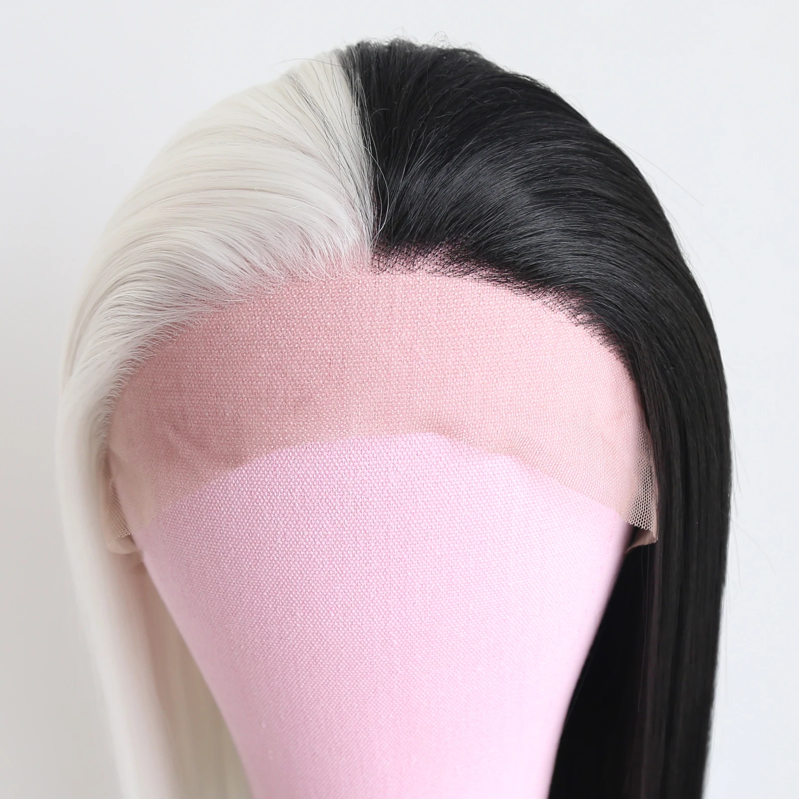 Thiswig-女性用合成レースフロントウィッグ,ミドル丈,ストレート,ブラック,ロング,耐熱性,繊維製,手作り,コスプレ