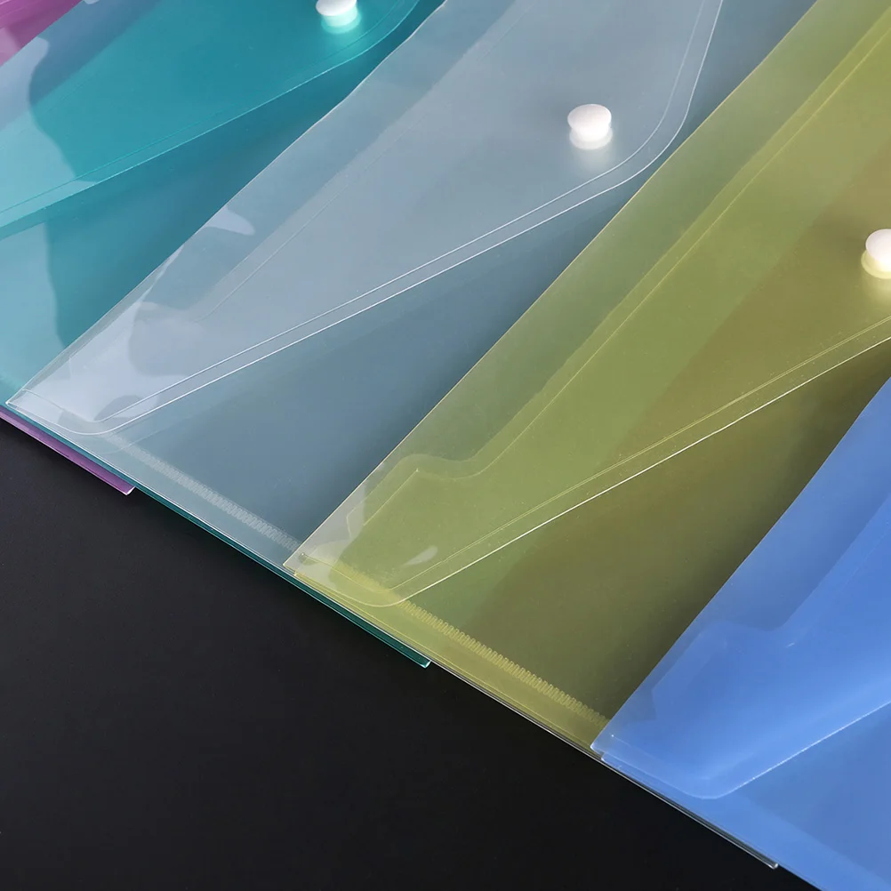 

24pcs A4 Document Folders Transparent Plastic Storage Bags Envelop Folder Clear Design Snap Button Pen Socket Organizer