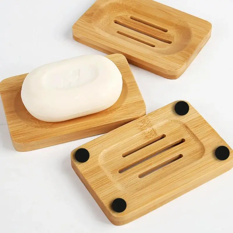 Natural Bamboo Soap Dish 1Pcs Self Draining Grooves Durable For Shower Sink Bathroom Kitchen Use