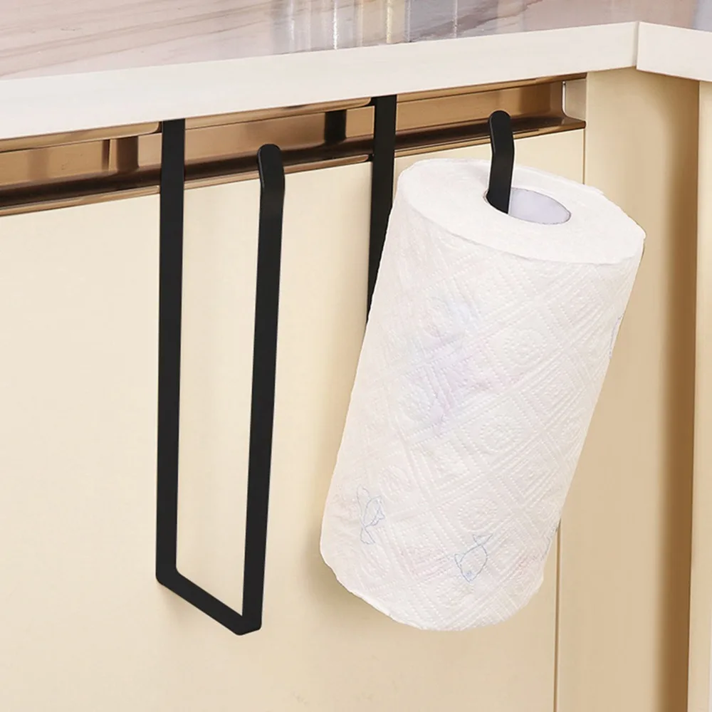 2PCS Practical Steel Paper Towel Holder Black 2.2cm Thickness Kitchen Storage Organizer 26cm Under Cabinet Holder Laundry Room
