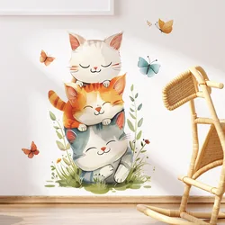 Cute Cats Overlap Wall Stickers Kids Room Decoration Mural Baby Bedroom Home Decor Cartoon Kitten Self-adhesive Decals Beautify