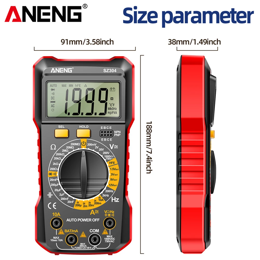 SZ304 308 Multifunctal Digital Multimeter  True RMS Handheld High Precision Tester NCV AC/DC Votage Current Resistance Ohm Tools