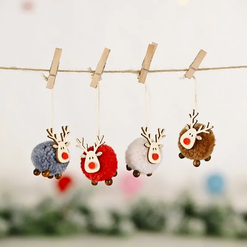 Christmas Felt Deer Pendant Xmas Tree Decorative Hanging Wooden Elk Party Decor Home Christmas Cute Deer Crafts Ornaments