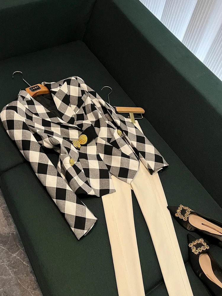 

Faionable Cheered Slim Fit Suit Jaet с большим металлическим синим цветком, черно-белым цветком для женщин, осень-зима, новое поступление