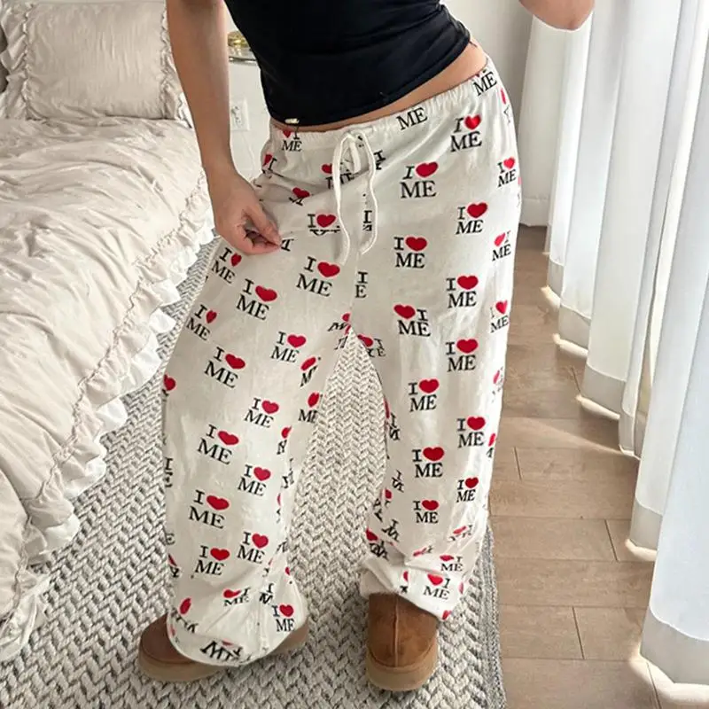 

Low Waist Knitted Tapered Pants Casual Straight Leg Long Pants Letter Print Polyester Fiber Stretchy Comfortable Women's Pants