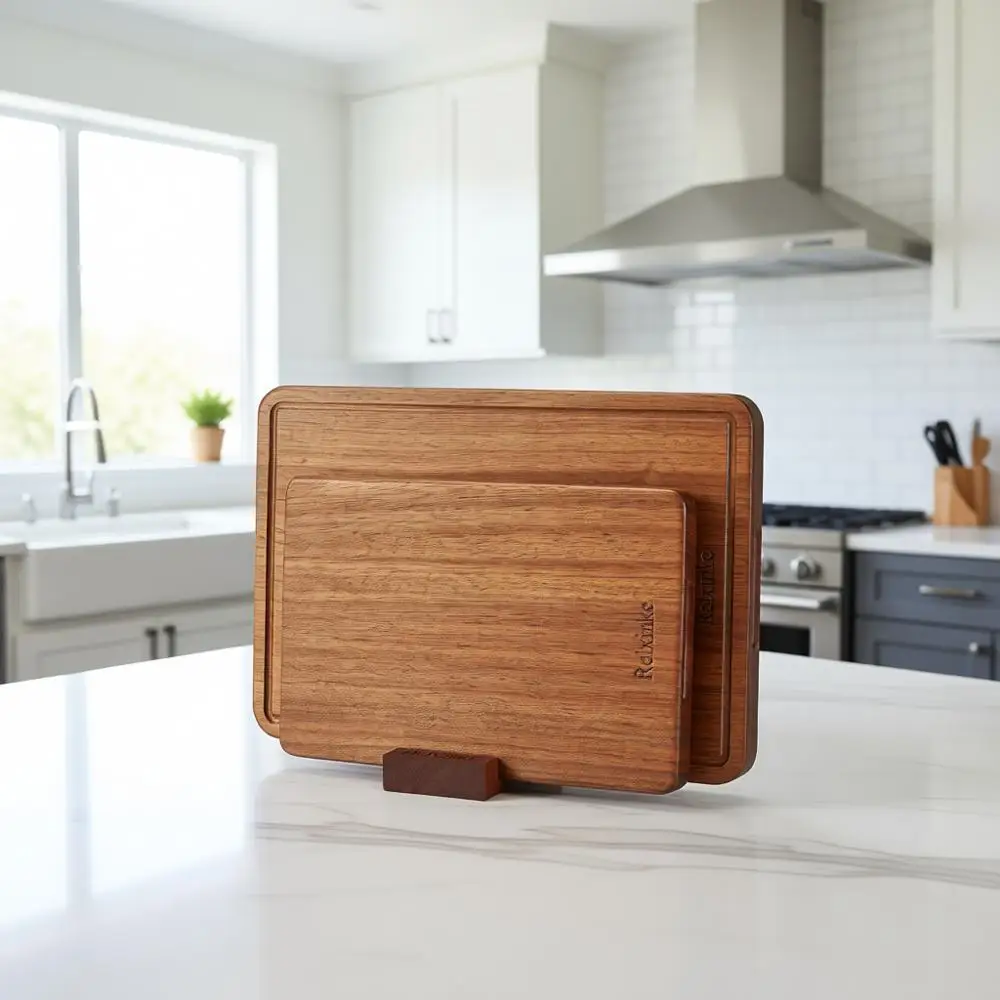 

Большой набор разделочных досок из тикового дерева, устойчивых к трещинам, со встроенными ручками, 14x9,5 и 11x7