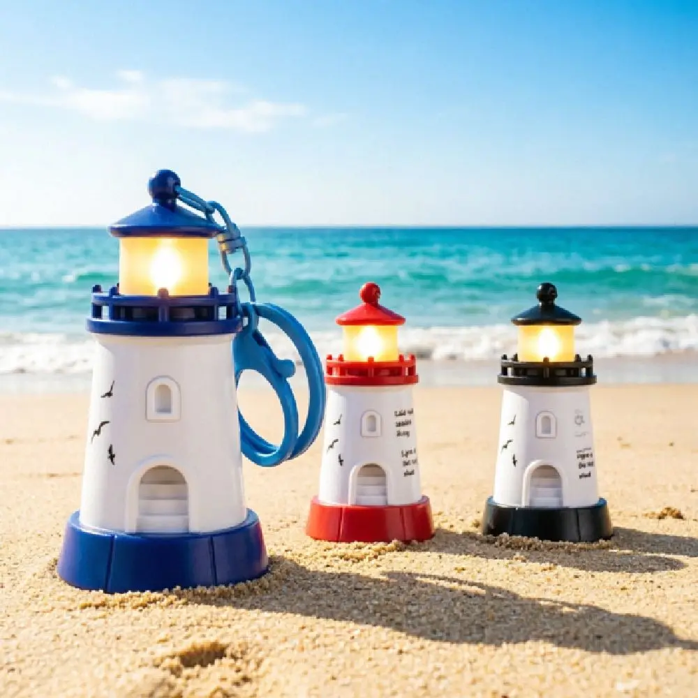 Cute Luminous Lighthouse Keychain LED Light Up Mobile phone stand Bag Charm Night Light Keychain Key Ring Accessory Illuminate