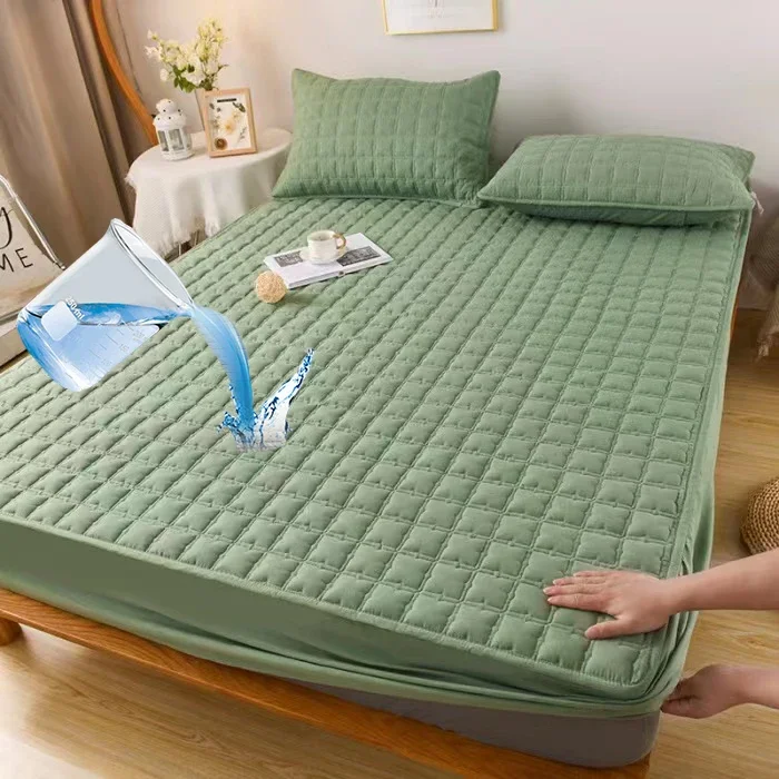 

Waterproof Quilted Fitted Sheet Pet Anti-wetting Bed Sheet Queen Customized Raw Cotton Mattress Cover Not Included Pillowcase