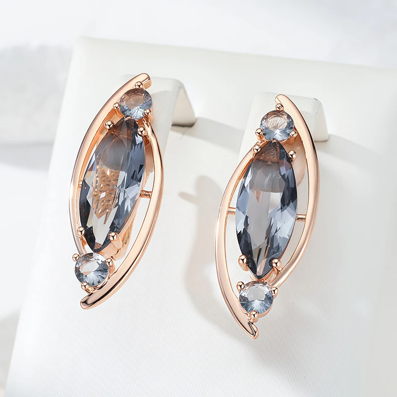 Wbmqda Lange Ohrhänger aus grauem Stein für Damen, 585 Roségoldfarben, luxuriöses Schmuckzubehör