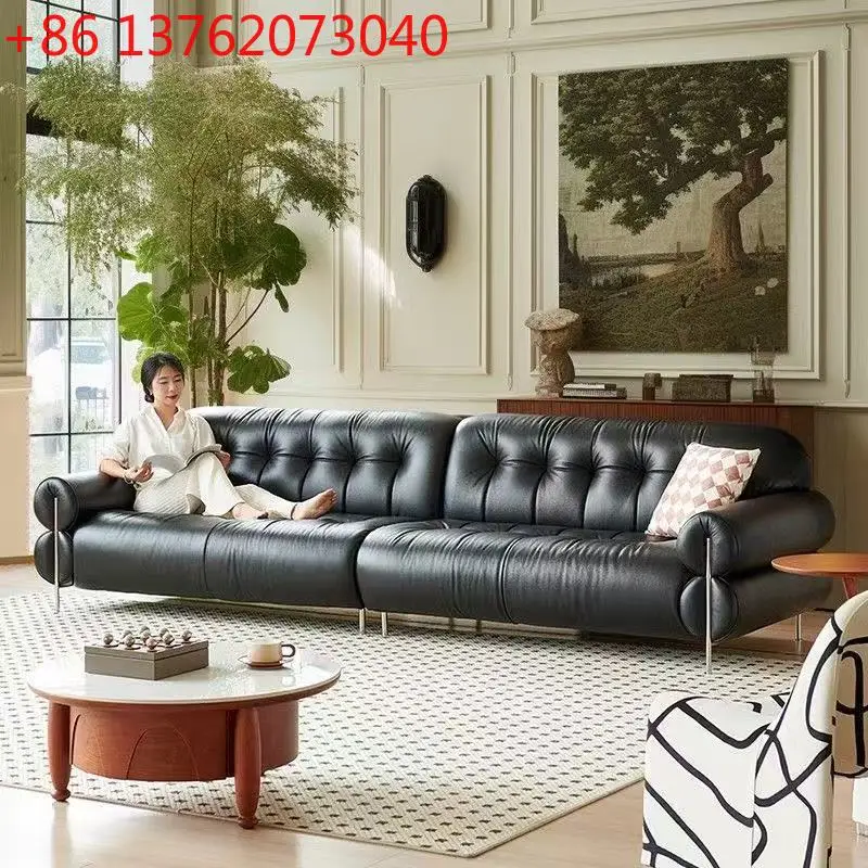 

Italian brown sugar minimalist light luxury cloud top layer cowhide sofa sofa