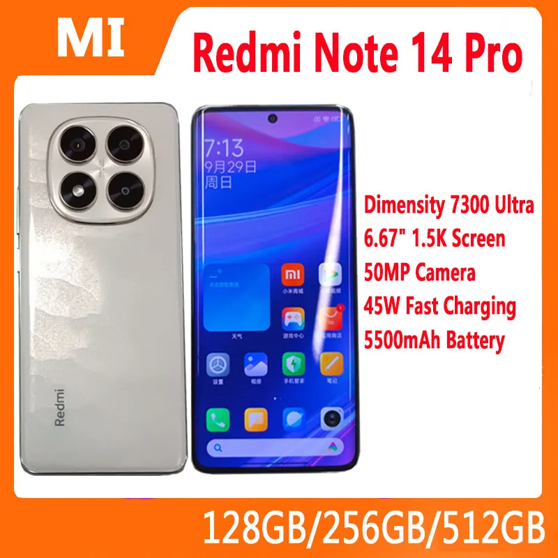 الأصلي Xiaomi Redmi Note 14 Pro 5G الهاتف الذكي CN الإصدار الأبعاد 7300-Ultra 6.67 "1.5K 2712*1220 عرض 50MP كاميرا 5500mAh #1