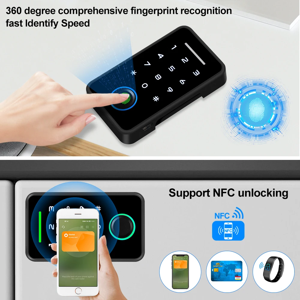 Smart RFID Fingerprint Cabinet Drawer Lock Tuya APP Remote Unlocking Baby Safety Door Buckle for Home Office Security Protection