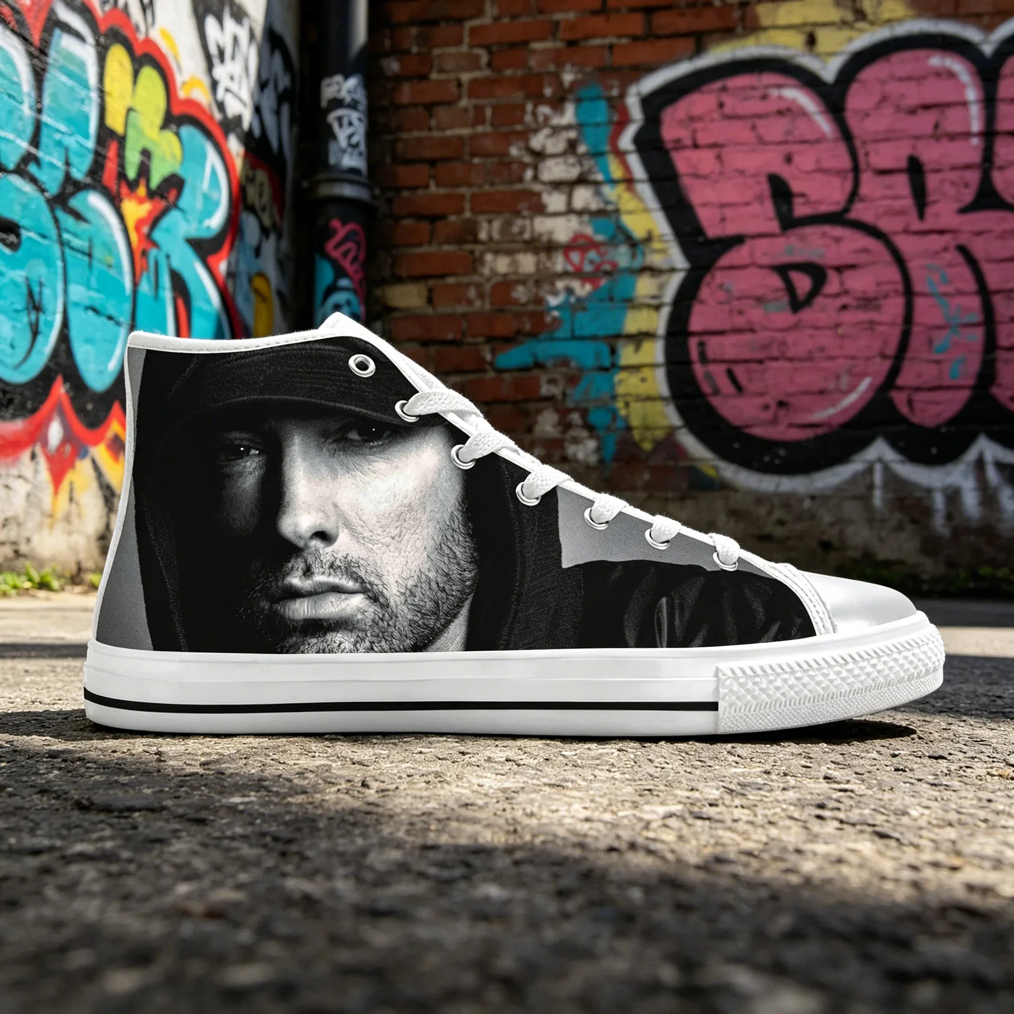 Eminem Custom High Top Sneakers Hip Hop Rapper Print Lightweight Breathable Unisex Street Fashion Casual Shoes