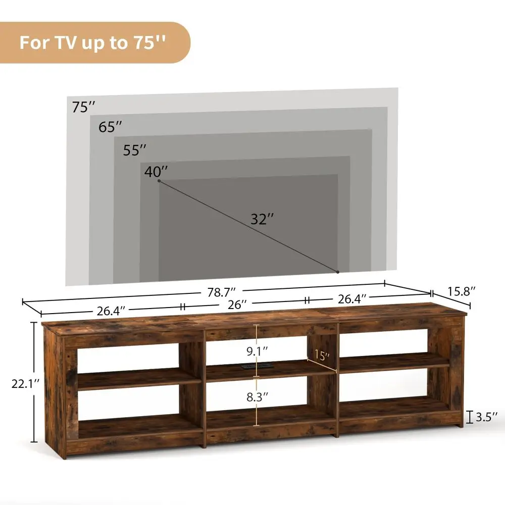 

TV Stand with Power Outlet for TVs up to 75 inch, Television Stands with 6 Open Shelves and Media Storage, Entertainment Center