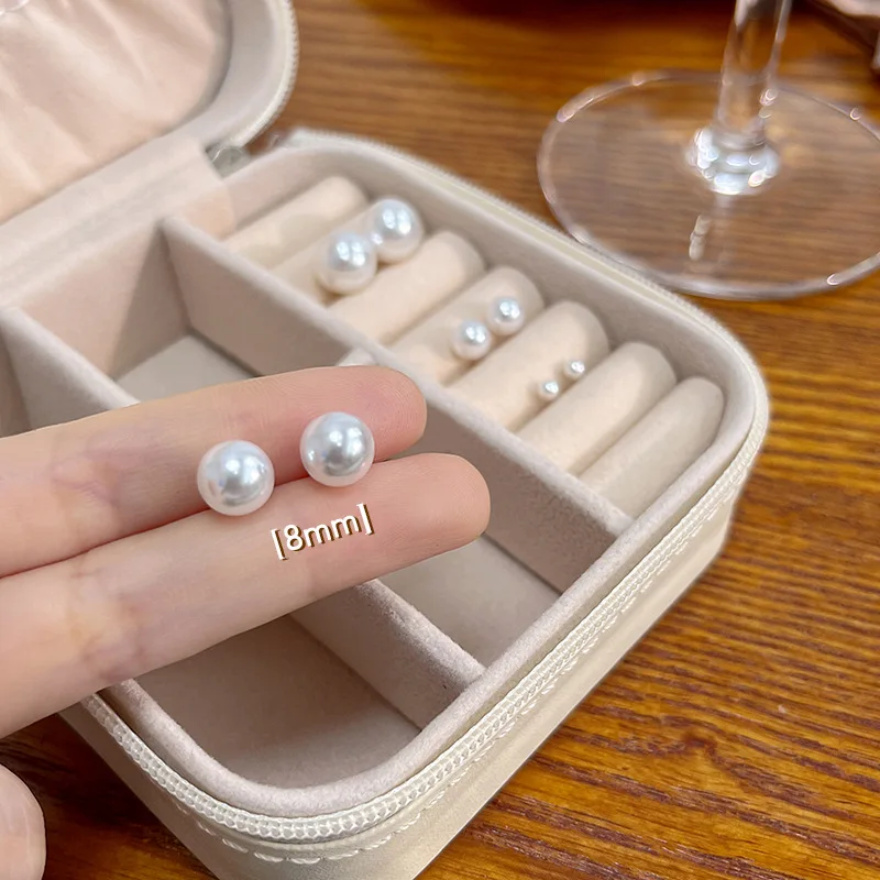 4mm-12mm Imitation Pearl Stud Earring for Women Korean Style Sweet Temperament Ear Jewelry Accessories Wedding Gift